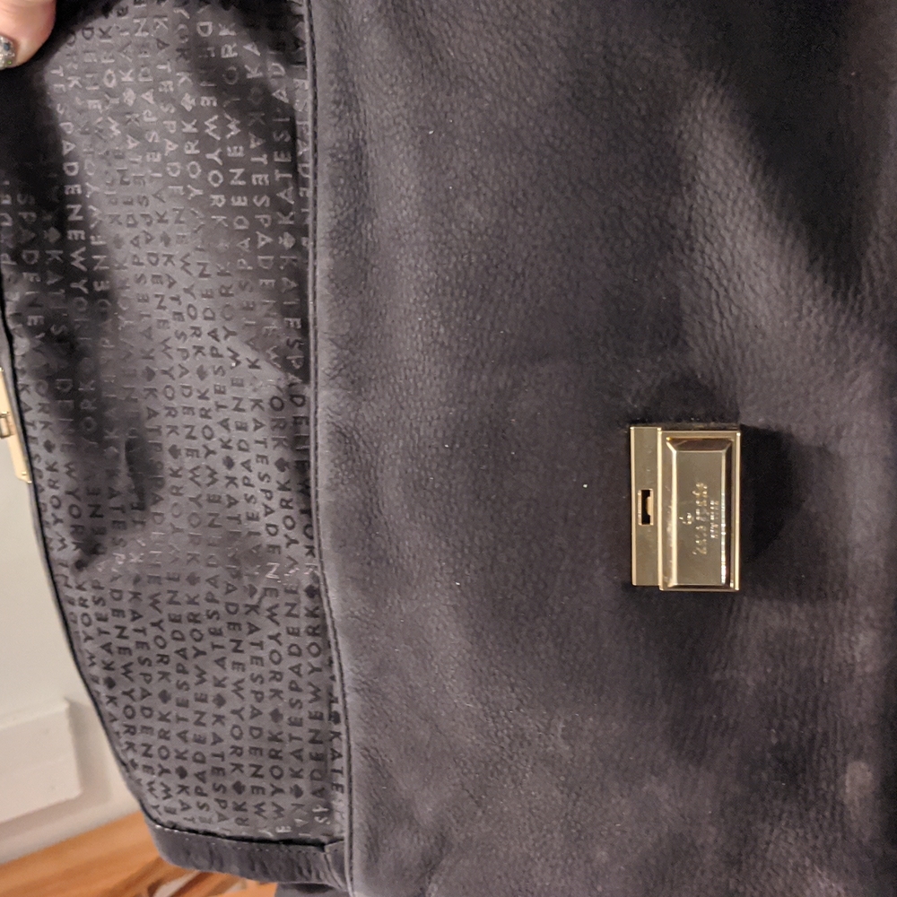 Kate Spade Dark Gray Suede lg purse with lg front pocket, Gold chain & Leather - Picture 3 of 16
